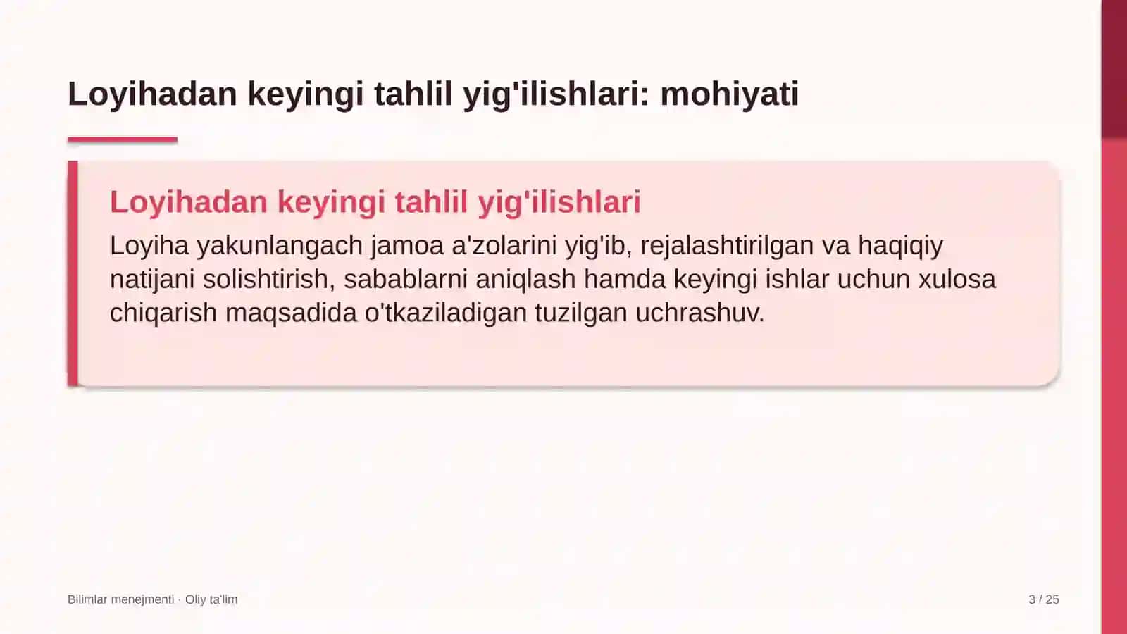 eksport faoliyatida loyihadan keyingi tahlil yig'ilishlarini o'tkazish 7656 3