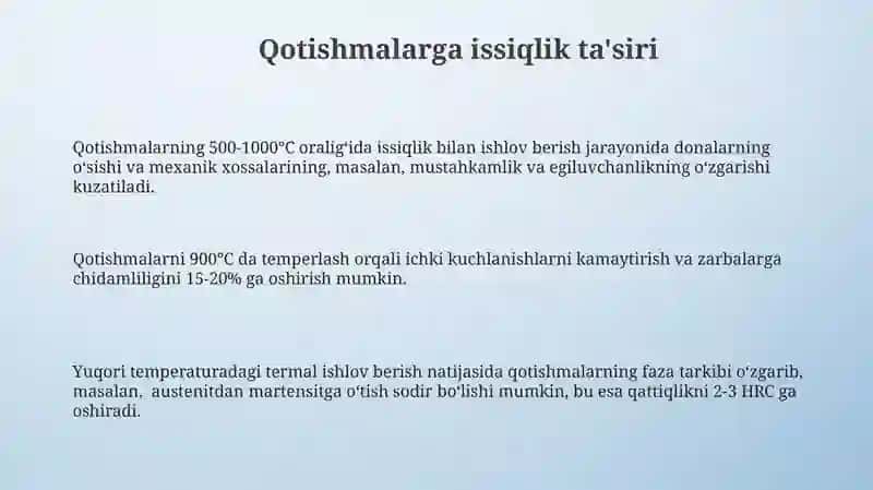 Termik ishlov berish usullari va ular orqali material xossalari o'zgarishi 3