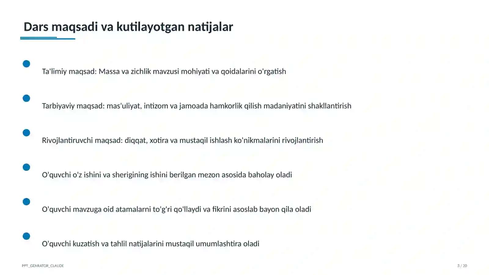 Massa va zichlik (6-sinf) Fizika (6–11) — o'qituvchilar uchun 3