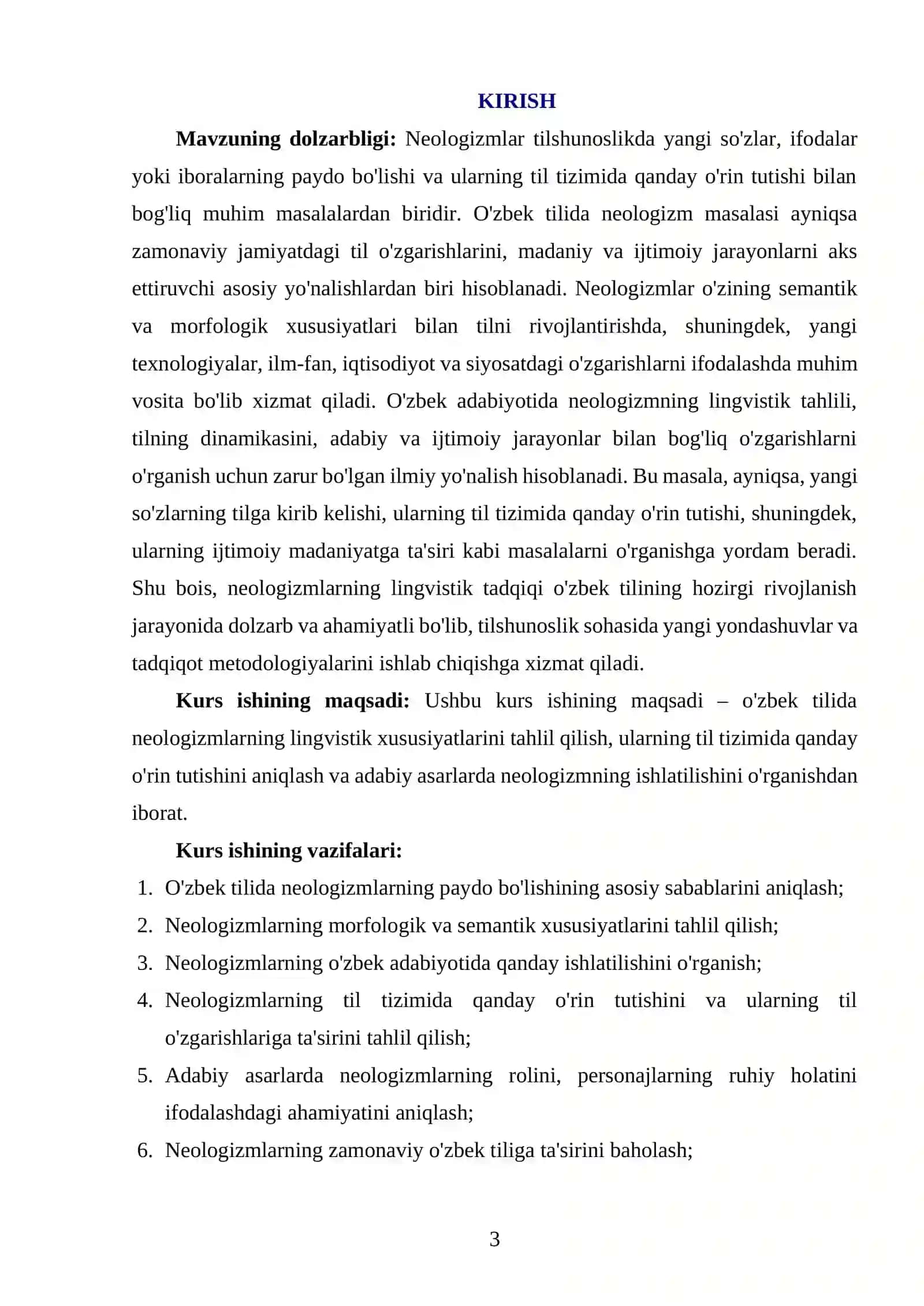 “NEOLOGIZMLARNING LINGVISTIK TADQIQI” MAVZUSIDA YOZGAN KURS ISHI 3