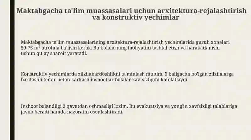 Maktabgacha ta'lim muassasalari uchun arxitektura va konstruktiv yechimlar 3