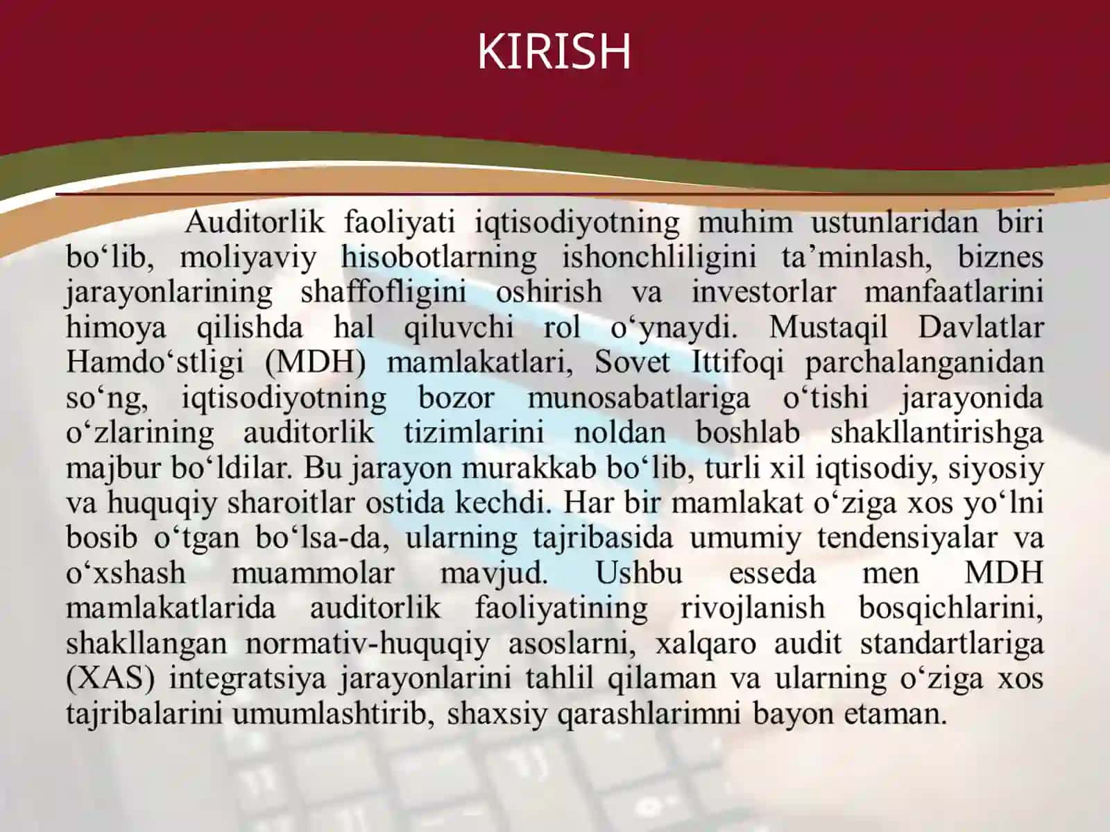 MUSTAQIL DAVLATLAR XAMDO'STLIGI MAMLAKATLARIGA AUDITORLIK FAOLIYATINI O'RGANISH TAJRIBASI 3