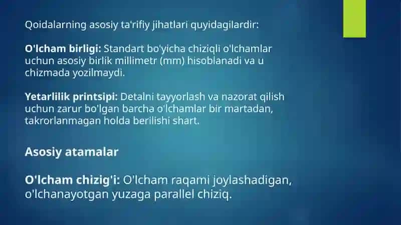 Chizmalarda o`lcham qo`yish 3