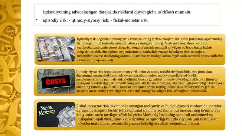 Moliyaviy risklarning mazmun-mohiyati, tasniflanishi va iqtisodiy jarayonlarga ta'siri 3