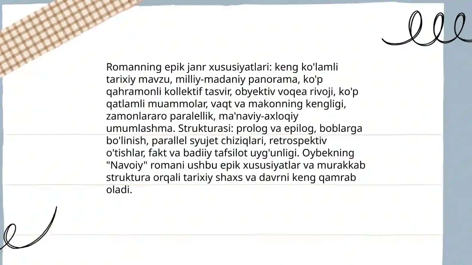 Navoiy romanining epik bo'yicha tahlil 3