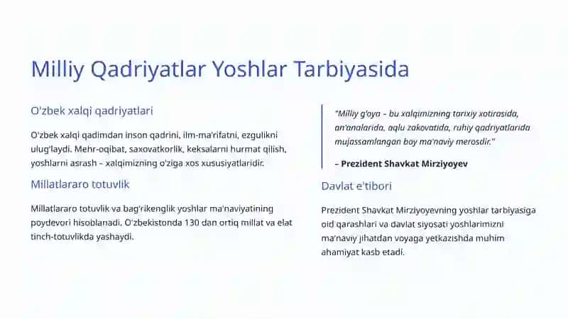 Yoshlar Ma'naviy Tarbiyasi: Milliy Qadriyatlar va Zamonaviy Yondashuvlar 3