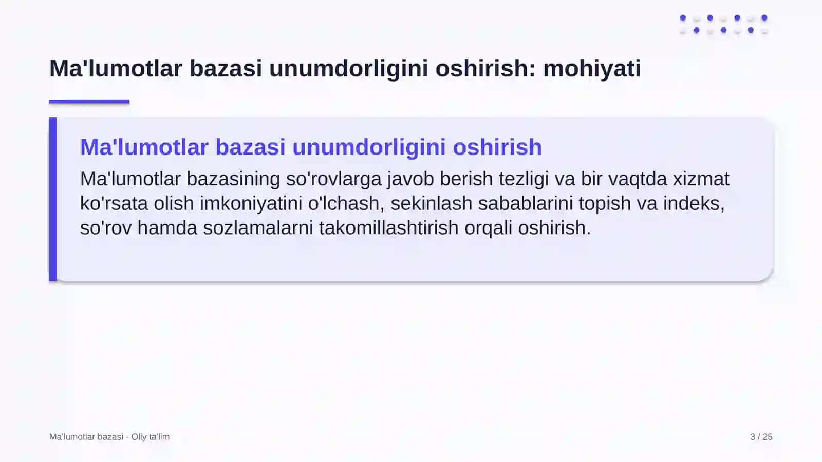 biosfera rezervatlarida ma'lumotlar bazasi unumdorligini oshirish 6544 3