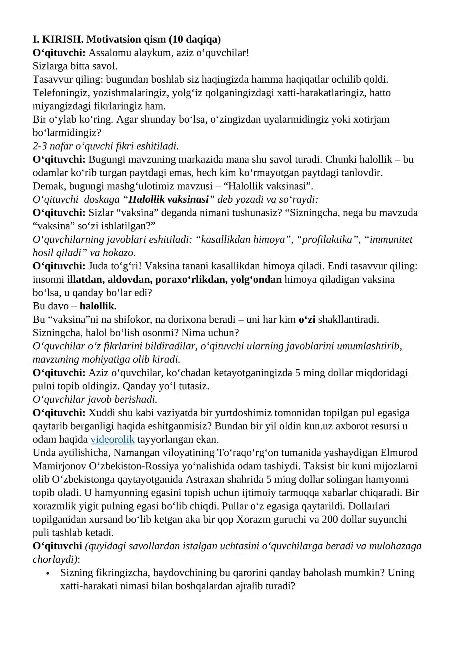 "Kelajak soati" darsining 9-11-sinflar uchun mashg‘ulot ssenariysi 3