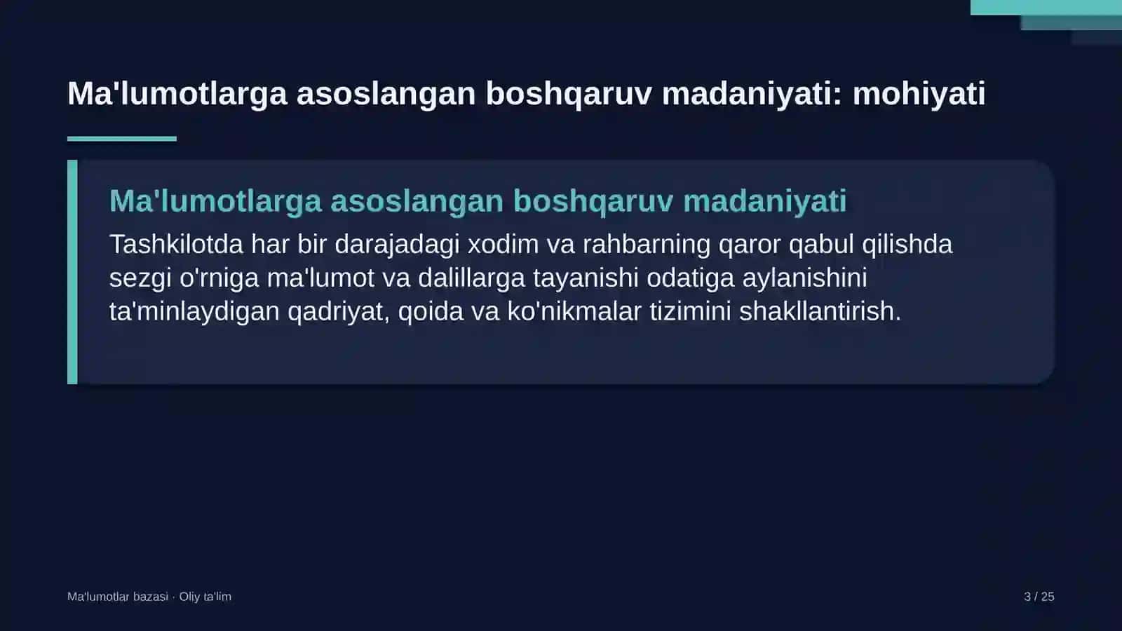qon quyish markazlarida ma'lumotlarga asoslangan boshqaruv madaniyatini shakllantirish 7049 3