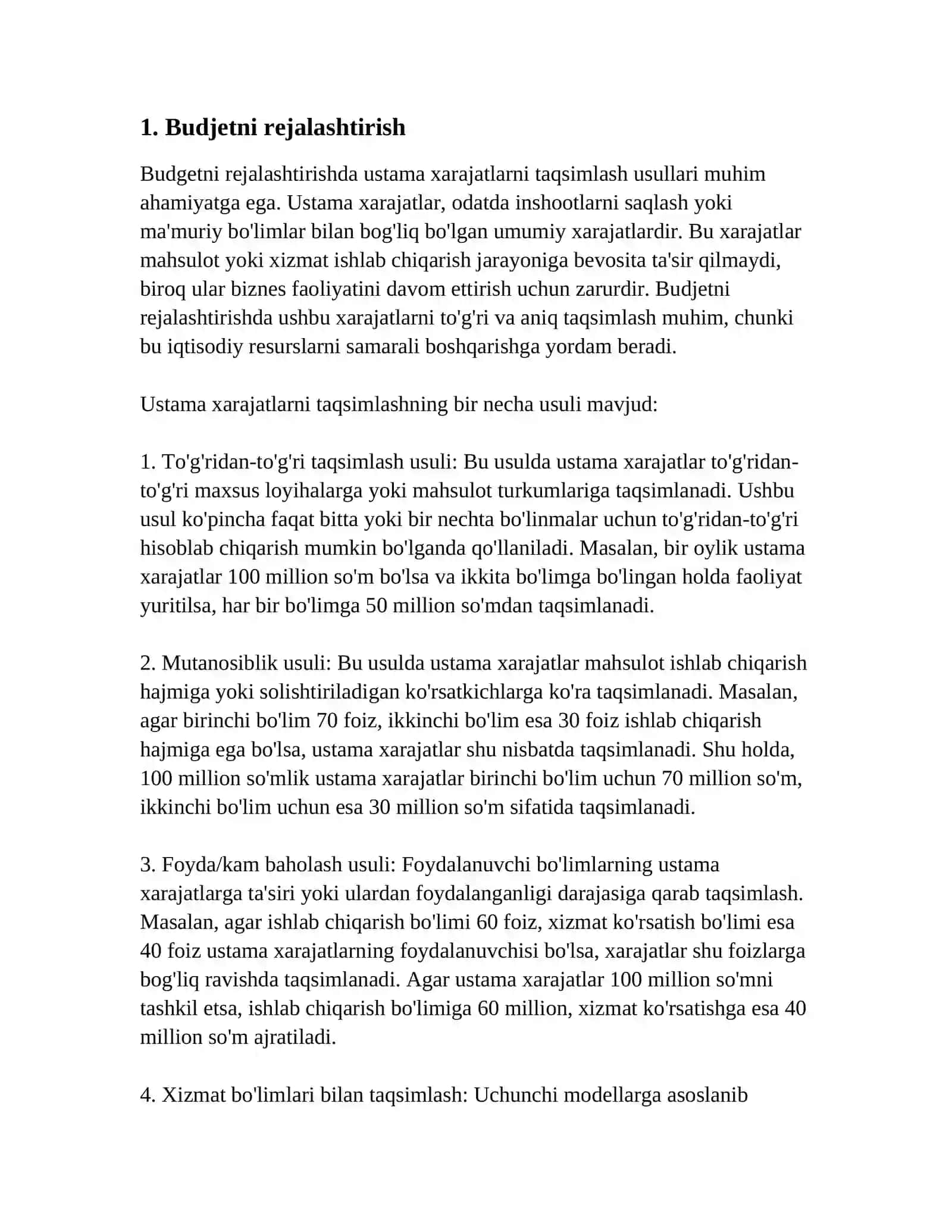 USTAMA XARAJATLARINI TAQSIMLASH USULLARI 3