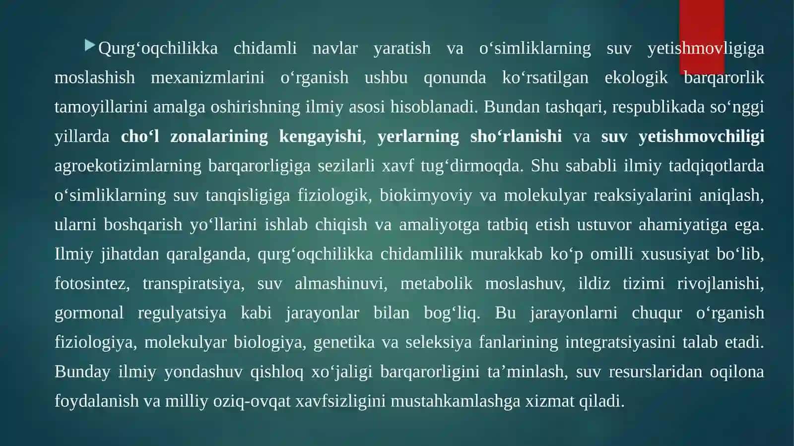 O‘simliklarning qurg‘oqchilikka chidamliligi 3