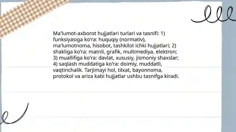 Ma’lumot-axborot hujjatlari. Tarjimayi hol, tilxat, bayonnoma va boshqalar 3