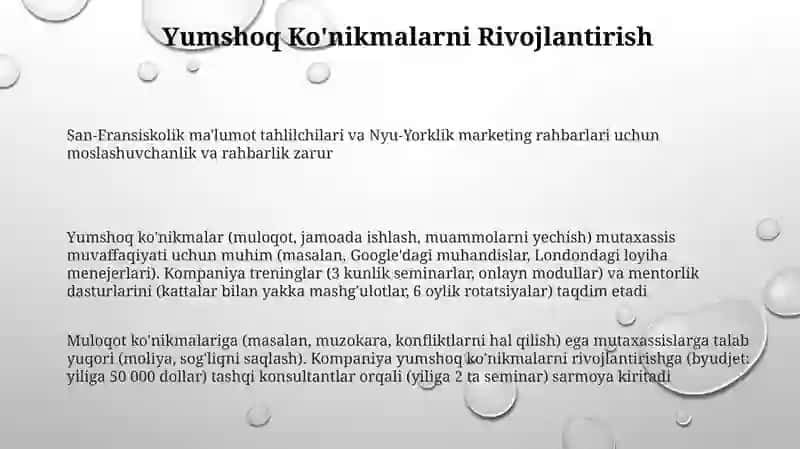 Mutaxassislarga qoyilgan asosiy talablar va ular bilan korxonaning taminlanganligi 3