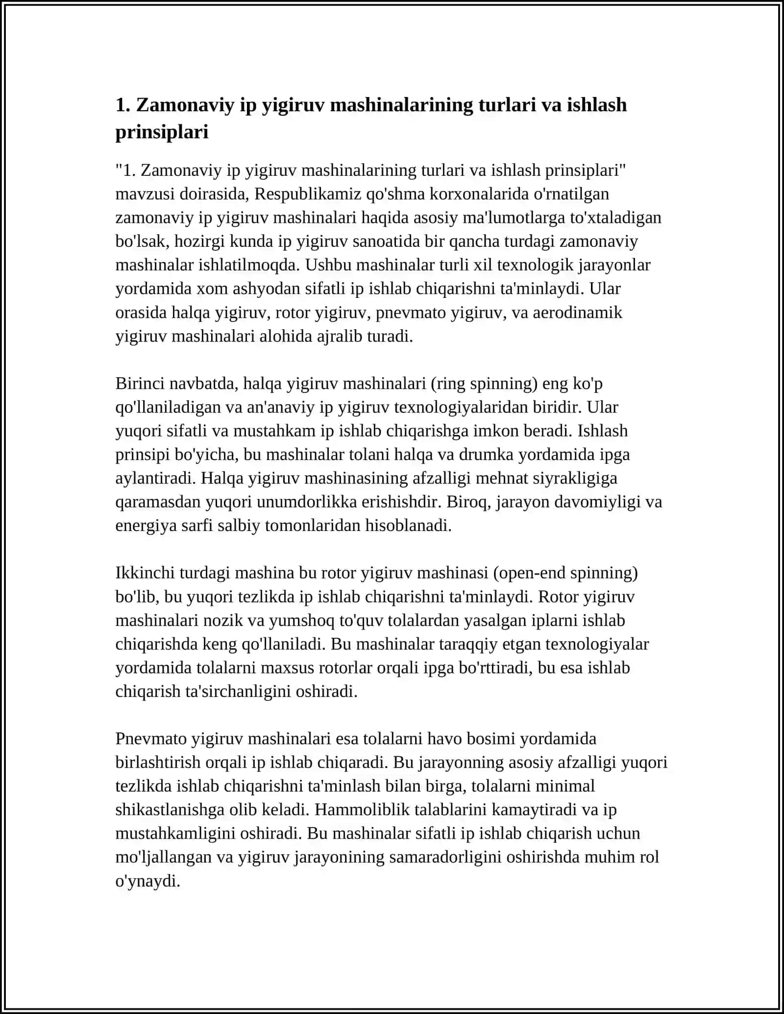 RESPUBLIKAMIZ QO'SHMA KORXONALARIDA O'RNATILGAN ZAMONAVIY IP YIGIRUV MASHINALARI TO'G'RISIDA ASOSIY MA'LUMOTLAR 3