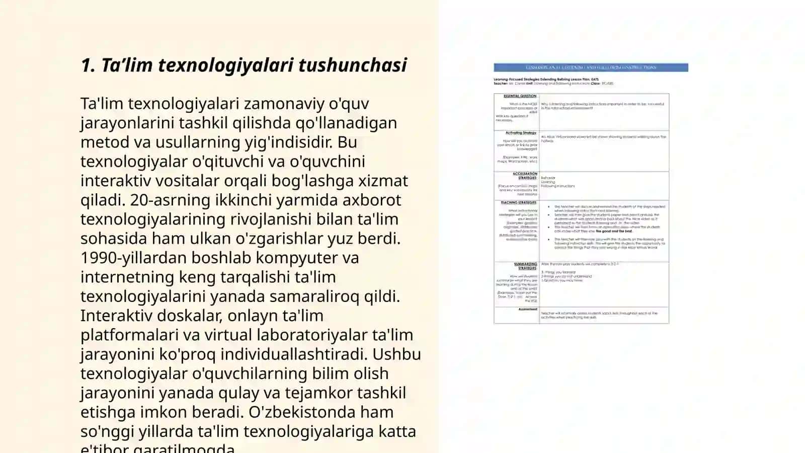 Ta'lim texnologiyalariga asoslangan dars rejasini tuzish 3