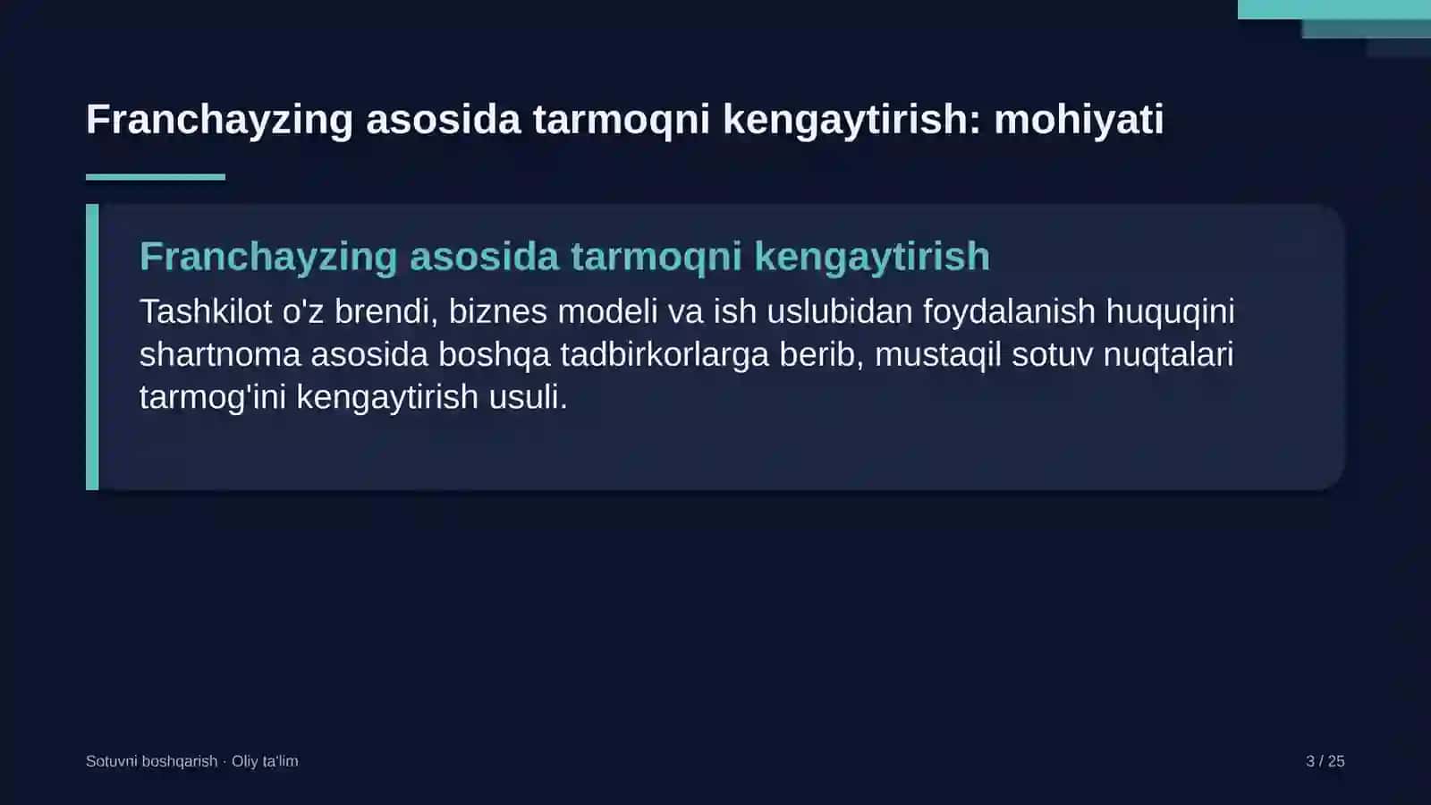 Bolalar musiqa va san'at maktablarida franchayzing asosida sotuv tarmog'ini kengaytirish 3