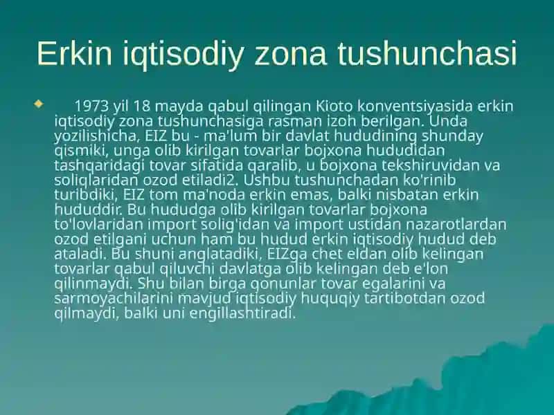 Erkin iqtisodiy zonalarni tashkil etish maqsadi, vazifalari va turlari 3