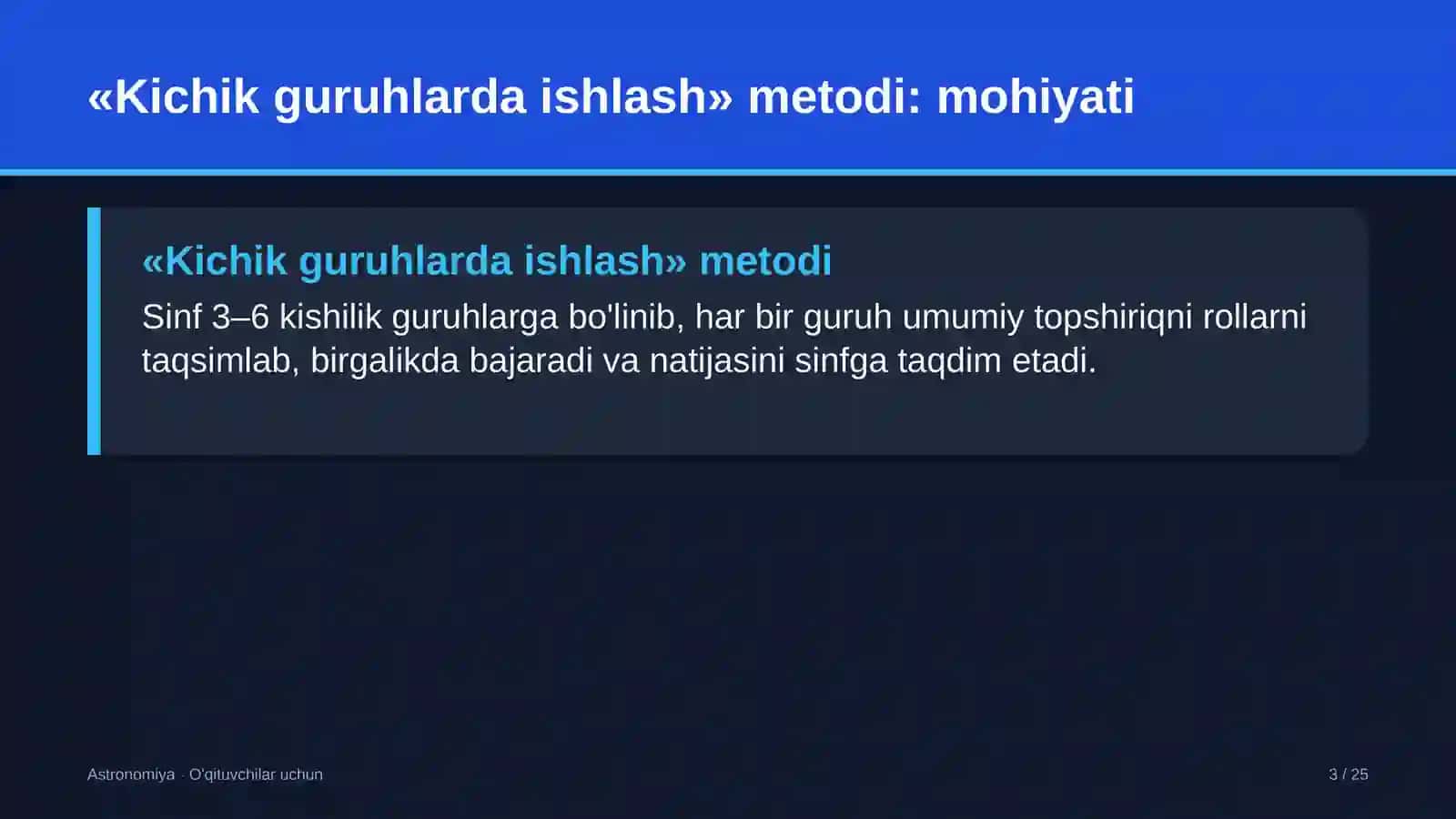 astronomiya darslarida kichik guruhlarda ishlash metodidan foydalanish 3624 3