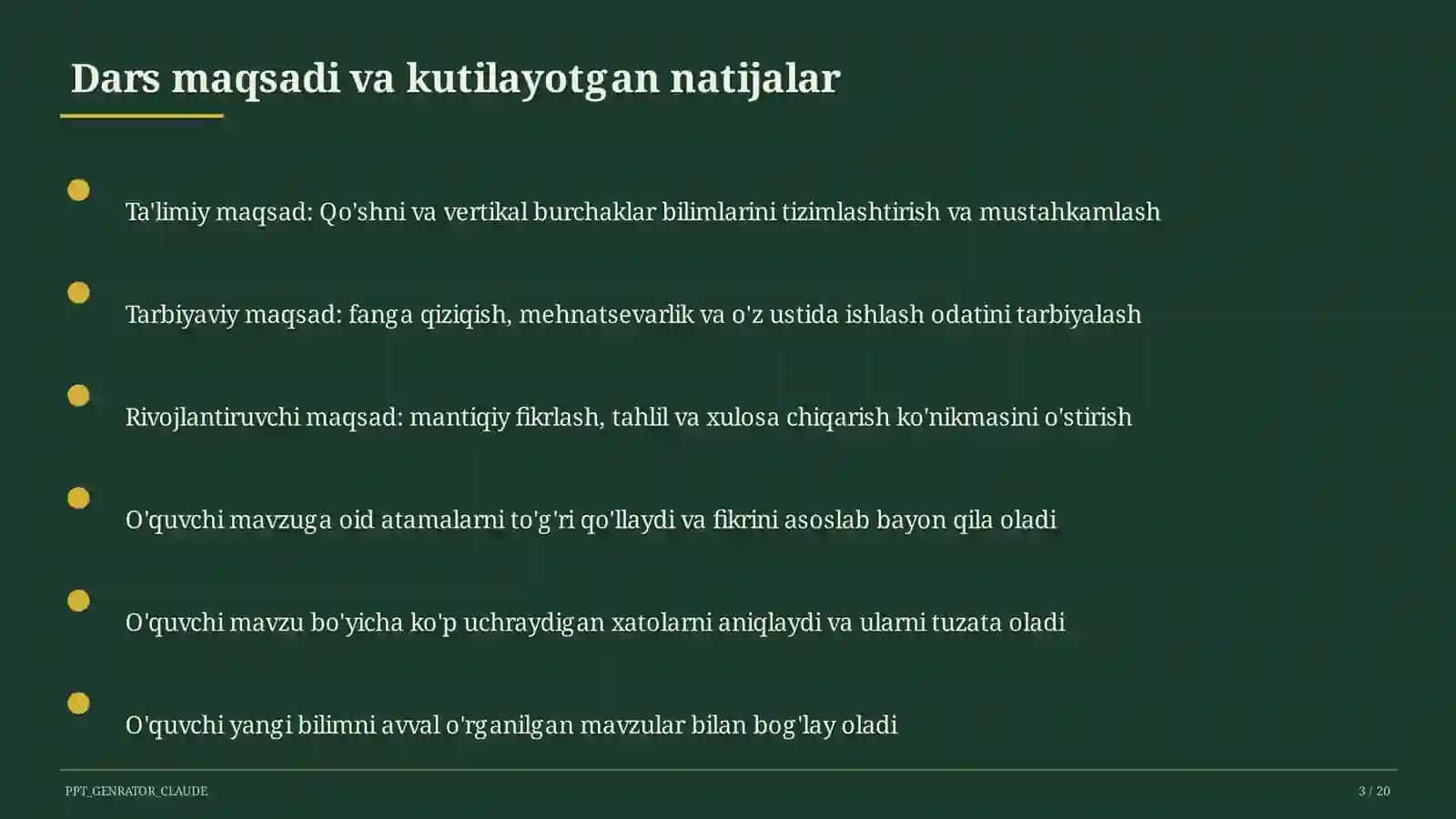 Qo'shni va vertikal burchaklar (7-sinf) 3