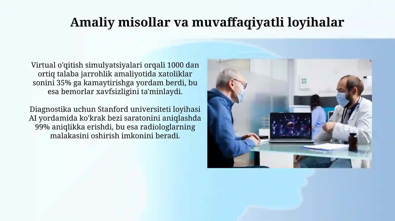 Tibbiyotda sunʼiy intellekt bilan virtual oʻqitish simulyatsiyalar yaratish. diagnostika 3