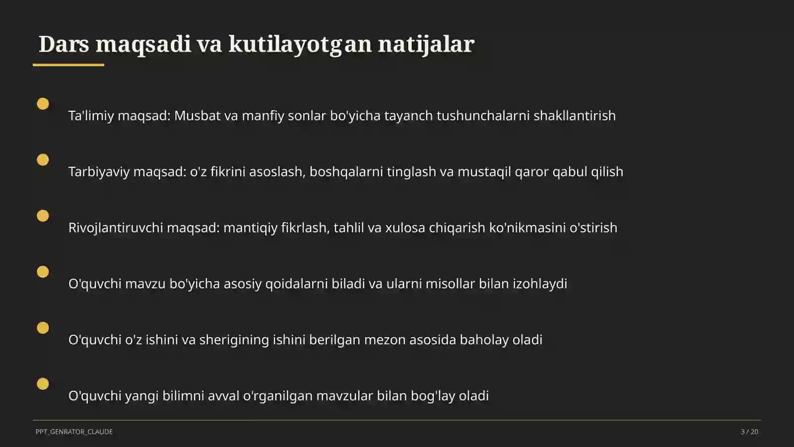 Musbat va manfiy sonlar (6-sinf) 3