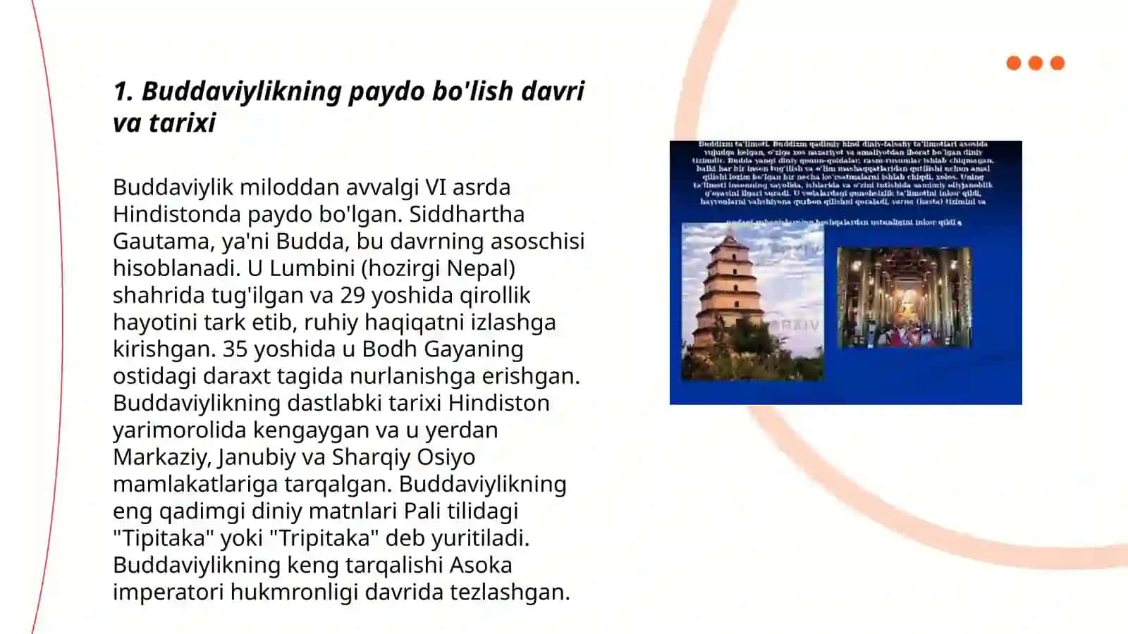 Buddaviylik dinining paydo bòlish tarixi, asosiy ta'limotlar, oqimlari va manbaalari 3