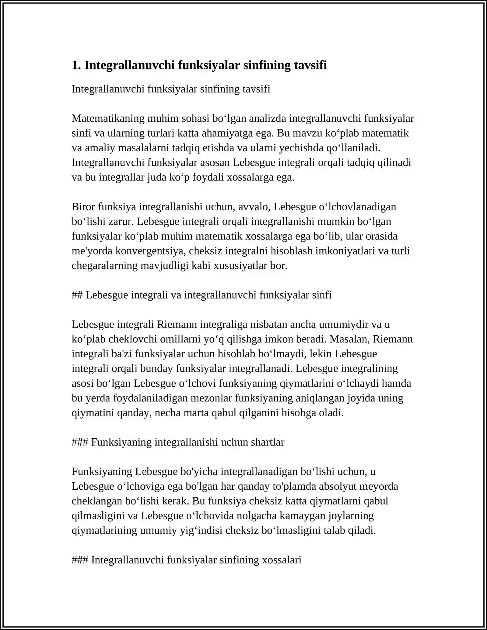 INTEGRALLANUVCHI FUNKSIYALAR SINFI.ANIQ INTEGRALNING XOSSALARI.OʻRTA QIYMATI HAQIDAGI TEOREMA.YUQORI CHEGARASI OʻZGARUVCHI BULGAN ANIQ INTEGRAL.ANIQ INTEGRALNI HISOBLASH ANIQ INTEGRALNING TADBIRLARI.ANIQ INTEGRALNI TAQRIBIY HISOBLASH 3