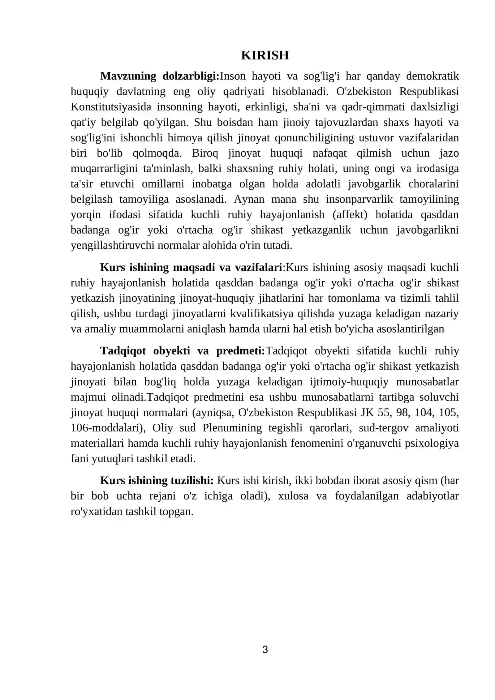 Kuchli ruhiy hаyаjonlаnish holаtidа qаsddаn bаdаngа og'ir yoki o'rtаchа og'ir shikаst yetkаzish jinoyаtining jinoyаt huquqiy jihаtlаri 3