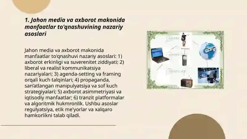 Jahon media va axborot makoni maanfaatlar tõqnashuvi muammolar yechimi 3