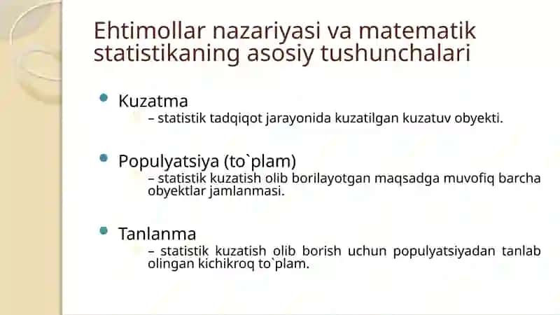 Ekonometrikada ehtimollar nazariyasi va matematik statistikaning asosiy tushunchalari 3