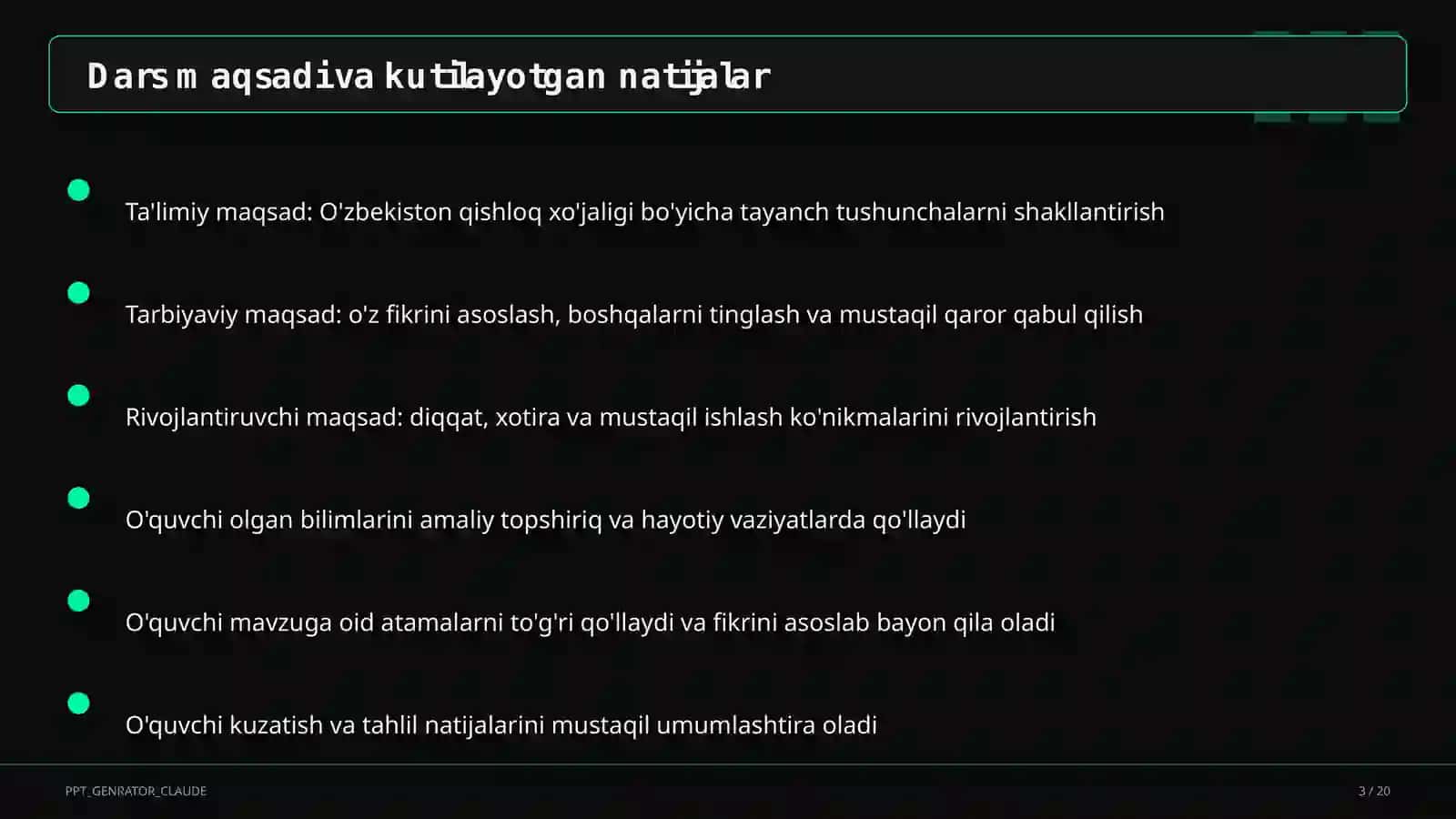 O'zbekiston qishloq xo'jaligi (9-sinf) 3