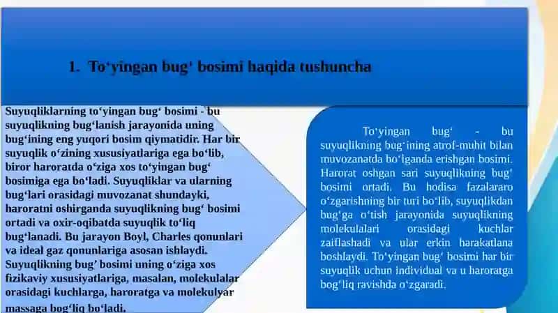 Suyuqliklarning toʻyingan bugʻ bosimi 3