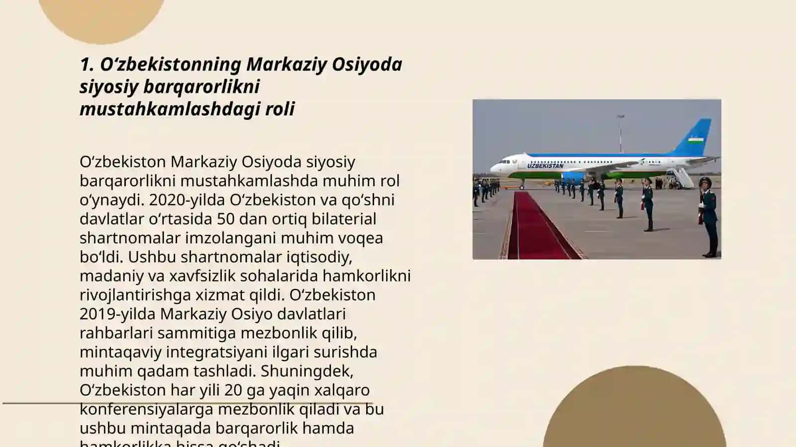 Oʻzbekistonda Markaziy Osiyoda tinchlik va barqarorlikni taʼminlashdagi oʼrni 3
