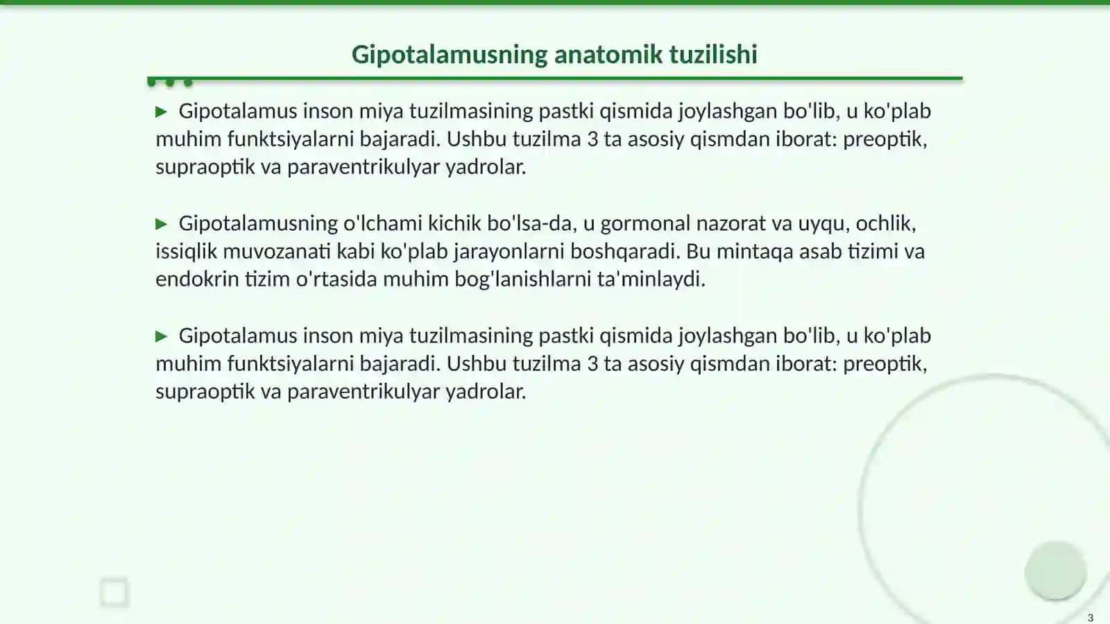 Ichki sekretsiya bezlarining gipotalamus orqali boshqarilishi 3