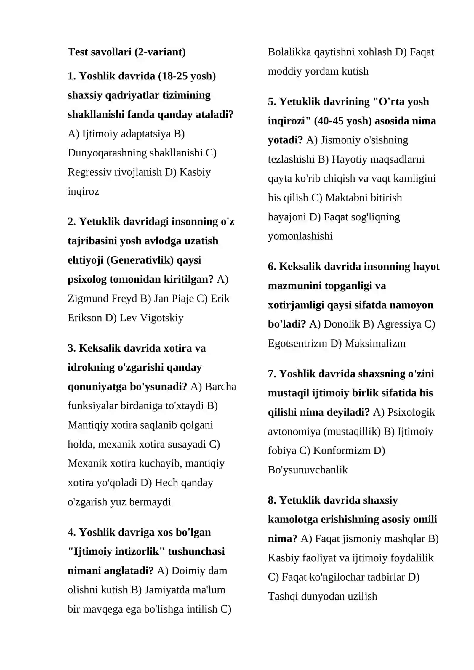 Yoshlik, yetuklik va keksalik davrining psixologik xususiyatlari 3