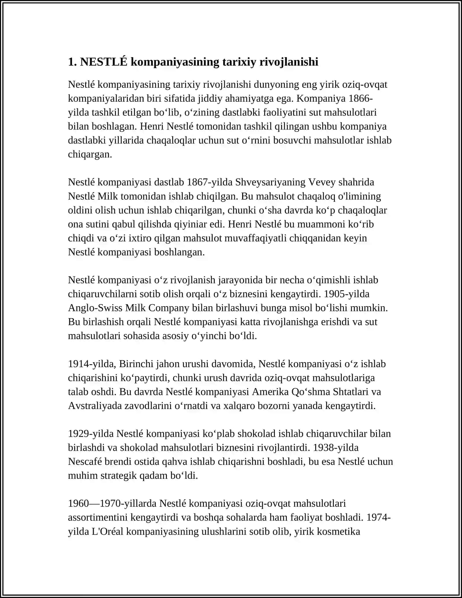 NESTLÉ KOMPANIYASINING GLOBAL MUVAFFAQIYATI SIRLARI 3