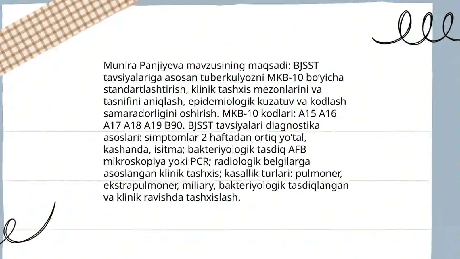 MKB-10 boʻyicha tuberkulyoz tasnifi va klinik tashxislash asoslari 3