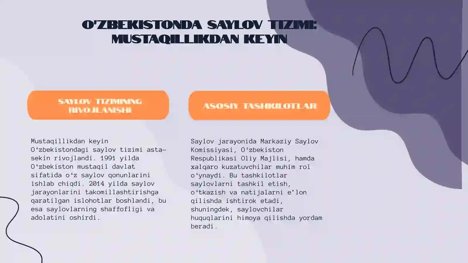 Mustaqillik yillari O‘zbekistonda saylov tizimi va undagi  amalga oshirilishi islohotlar. 3