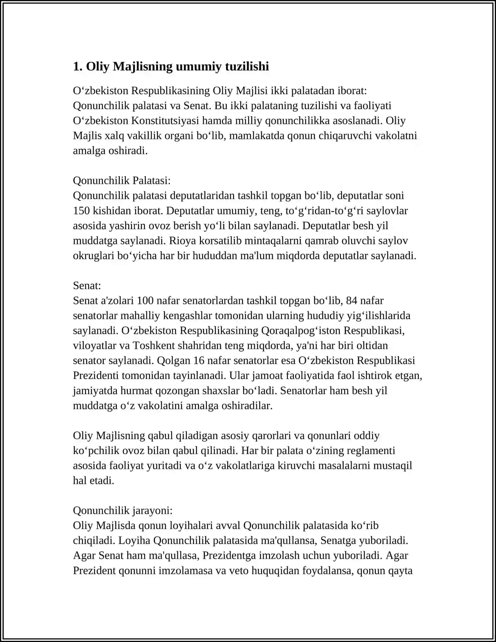 O’ZBEKISTON RESPUBLIKASI PARLAMENTI - OLIY MAJLIS FAOLIYATI 3