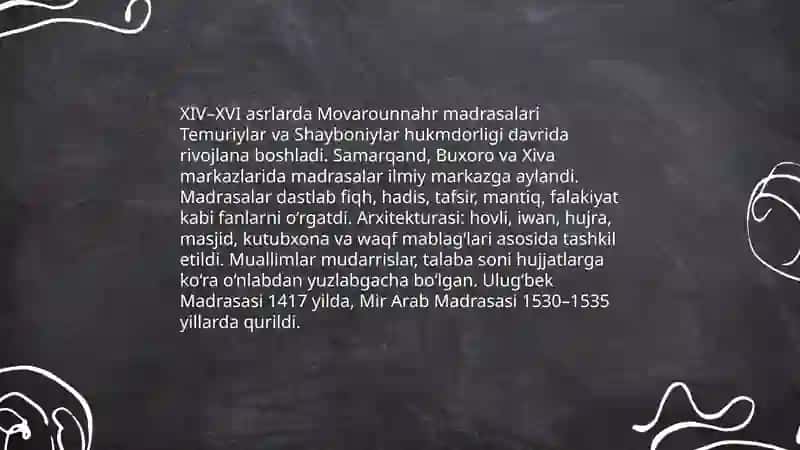 XIV XVI asrlarda Movarounnahrda taʼlim tarbiya va pedagogik taʼsiri 3