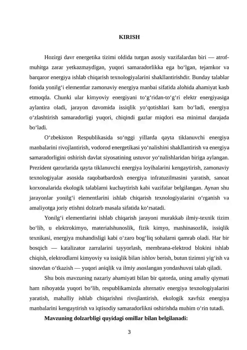 Yonilgi elementlarni ishlab chiqarish KURS ISHI 3