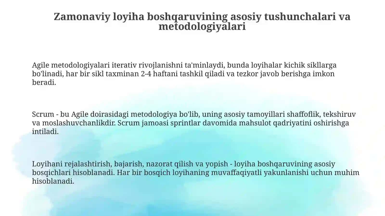 Zamonaviy loyiha boshqaruvi metodologiyalari 3