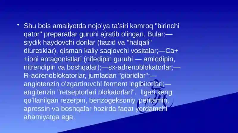 Gipotenziv Dori vositalari klassifikatsiyasi. 3