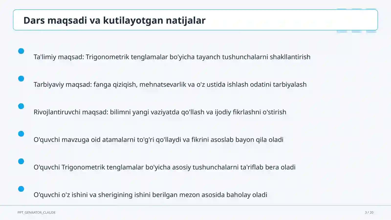 Trigonometrik tenglamalar (10-sinf) 3