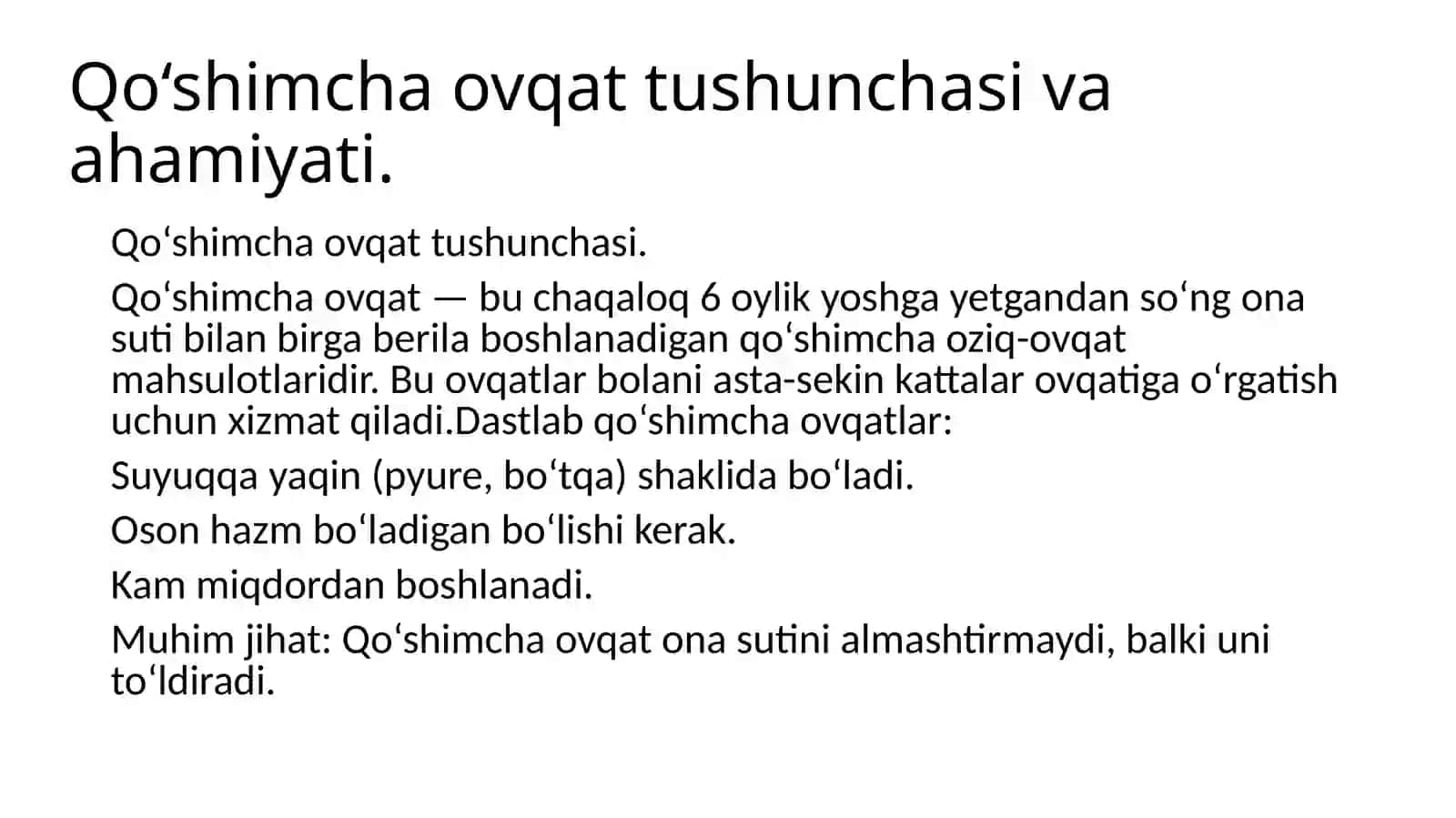 Qo‘shimcha ovqatlarni tayyorlashda ishlatiladigan oziq-ovqat guruhlari 3