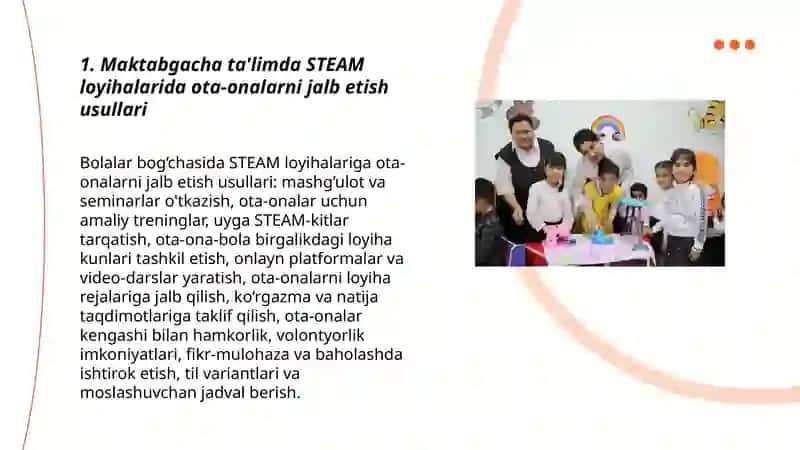 Maktabgacha talimda STEAM texnologiyasida ota-onalar bilan hamkorlik ishlarini tashkil etish 3
