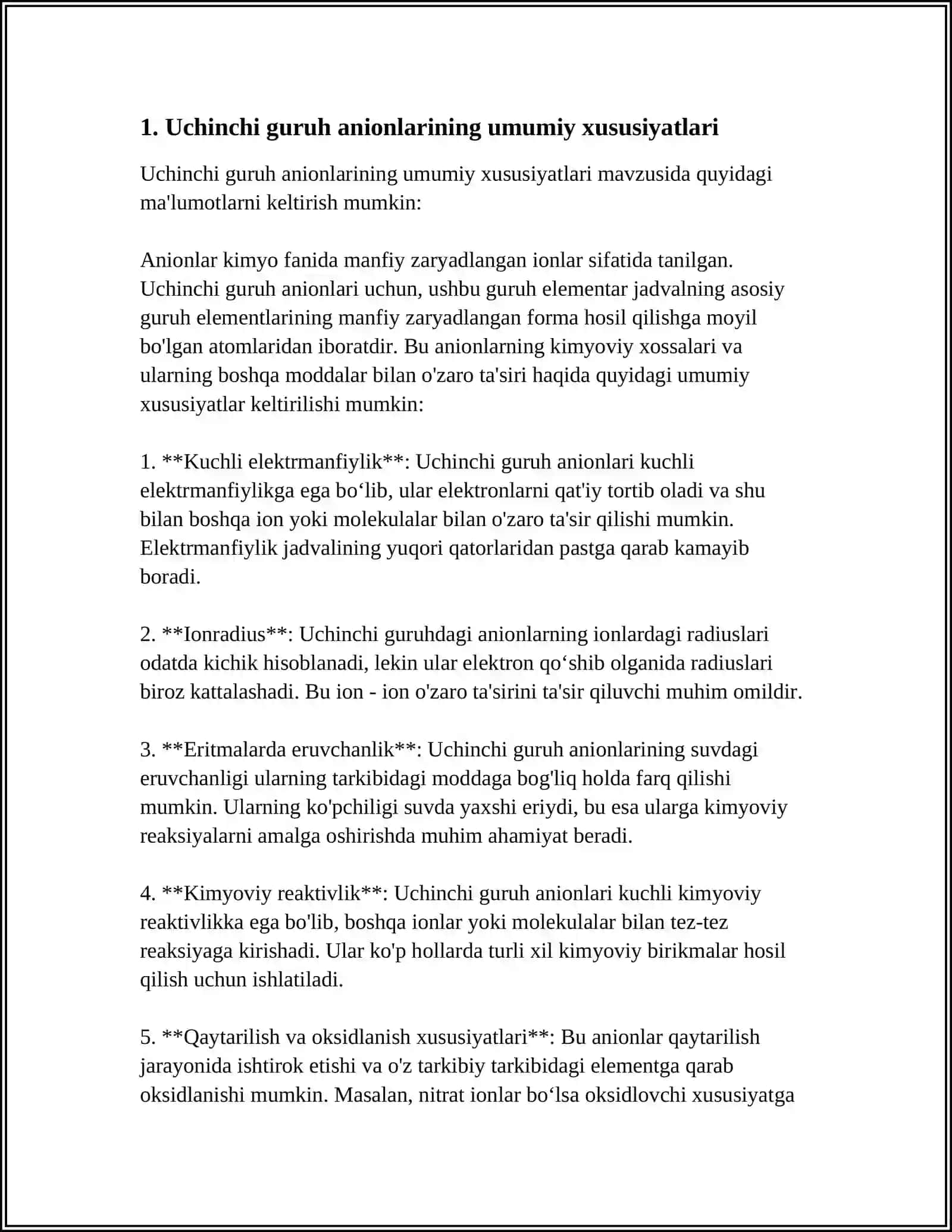UCHINCHI GURUH ANIONLARI, NITRIT, NITRAT, VA SIRKA KISLOTA ANIONLARINING XUSUSIY REKSIYALAR 3
