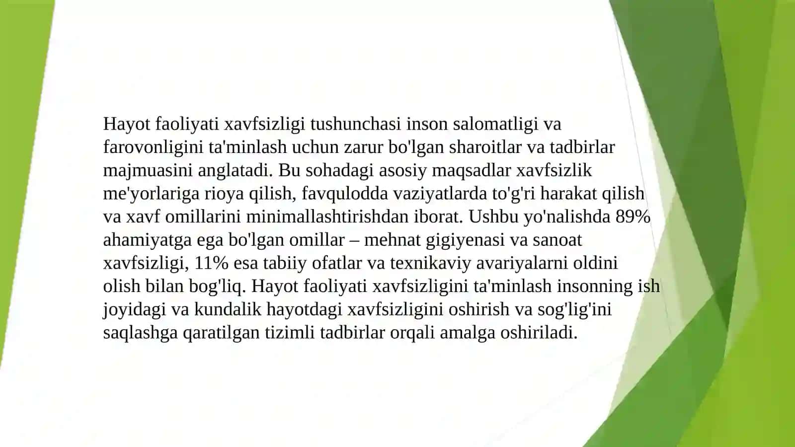 Hayot faoliyati xavfsizligini ta'minlash asoslari 3