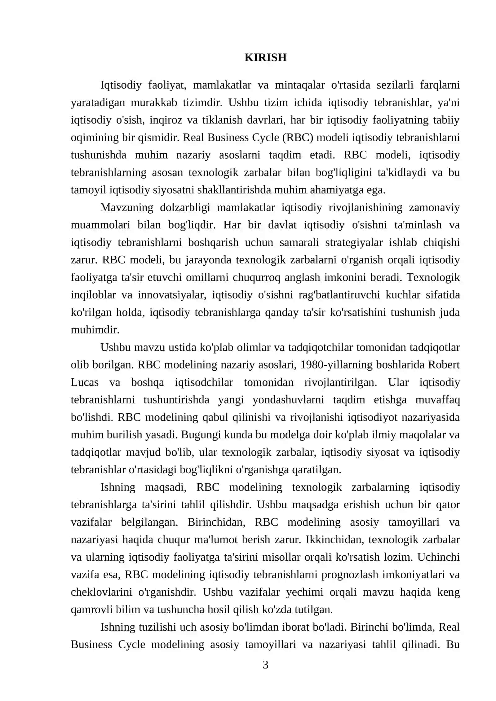 Real Business Cycle (RBC) modeli: texnologik zarbalarning iqtisodiy tebranishlarga ta'siri 3