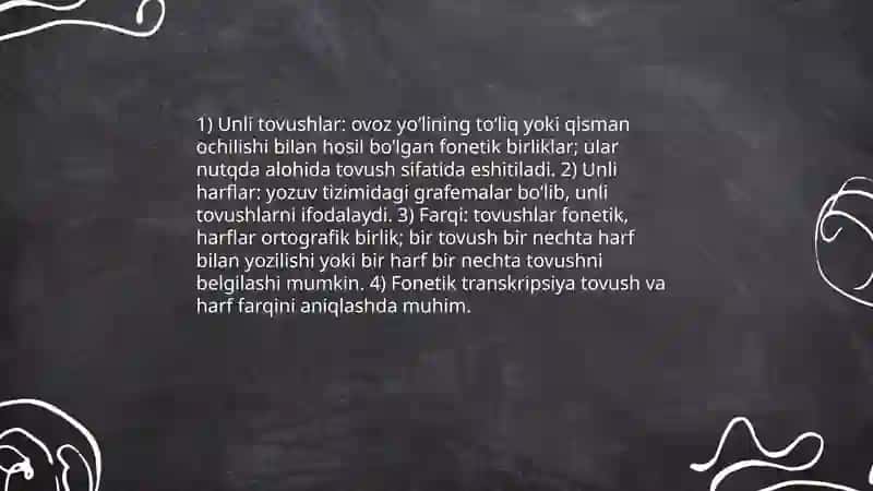Unli tovushlar va harflar 3